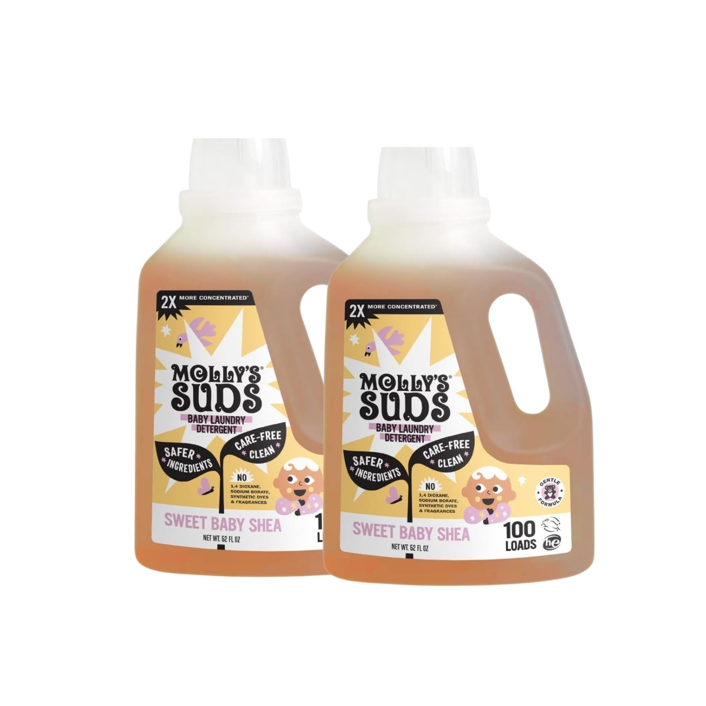 Molly’s Suds Baby Liquid Laundry Detergent Sweet Baby Shea, 100 Loads 2 pck NEW