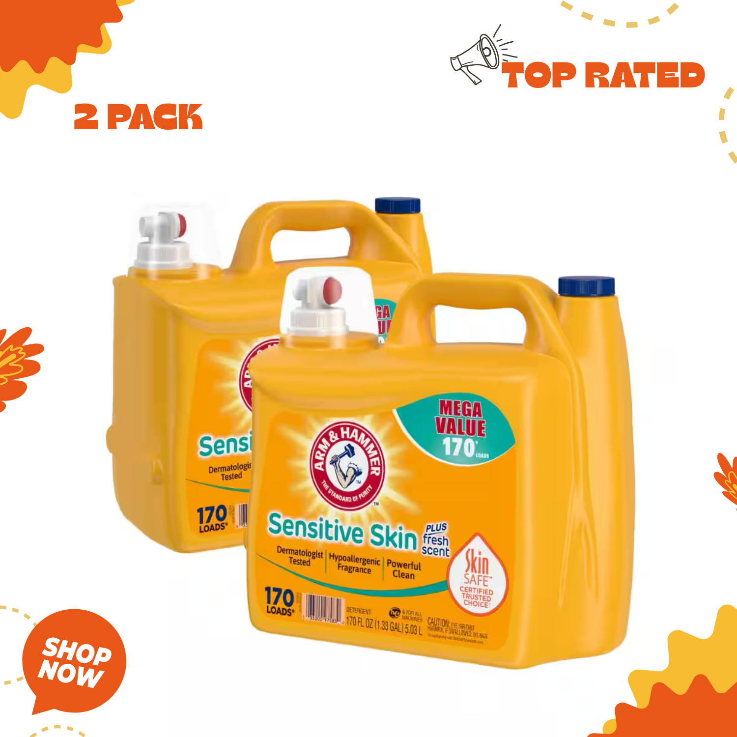 2-Pack, 170 oz. Sensitive Skin Fresh Scent Liquid Laundry Detergent, 170 Loads