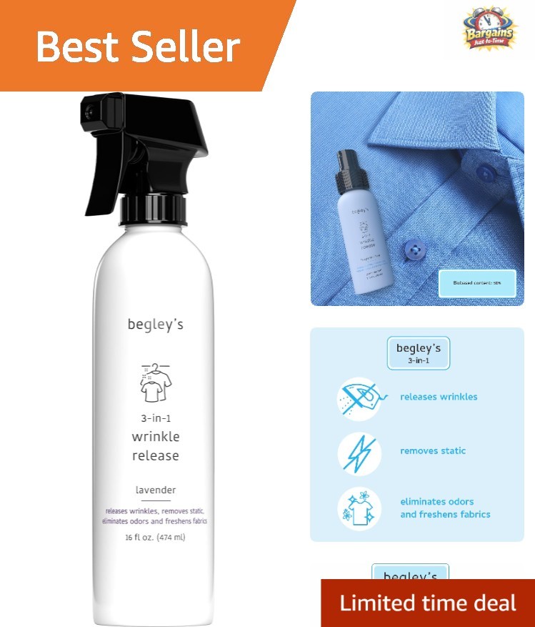 3-in-1 Lavender Wrinkle Remover Spray 16 Oz – Eco-Friendly Fabric Refresher