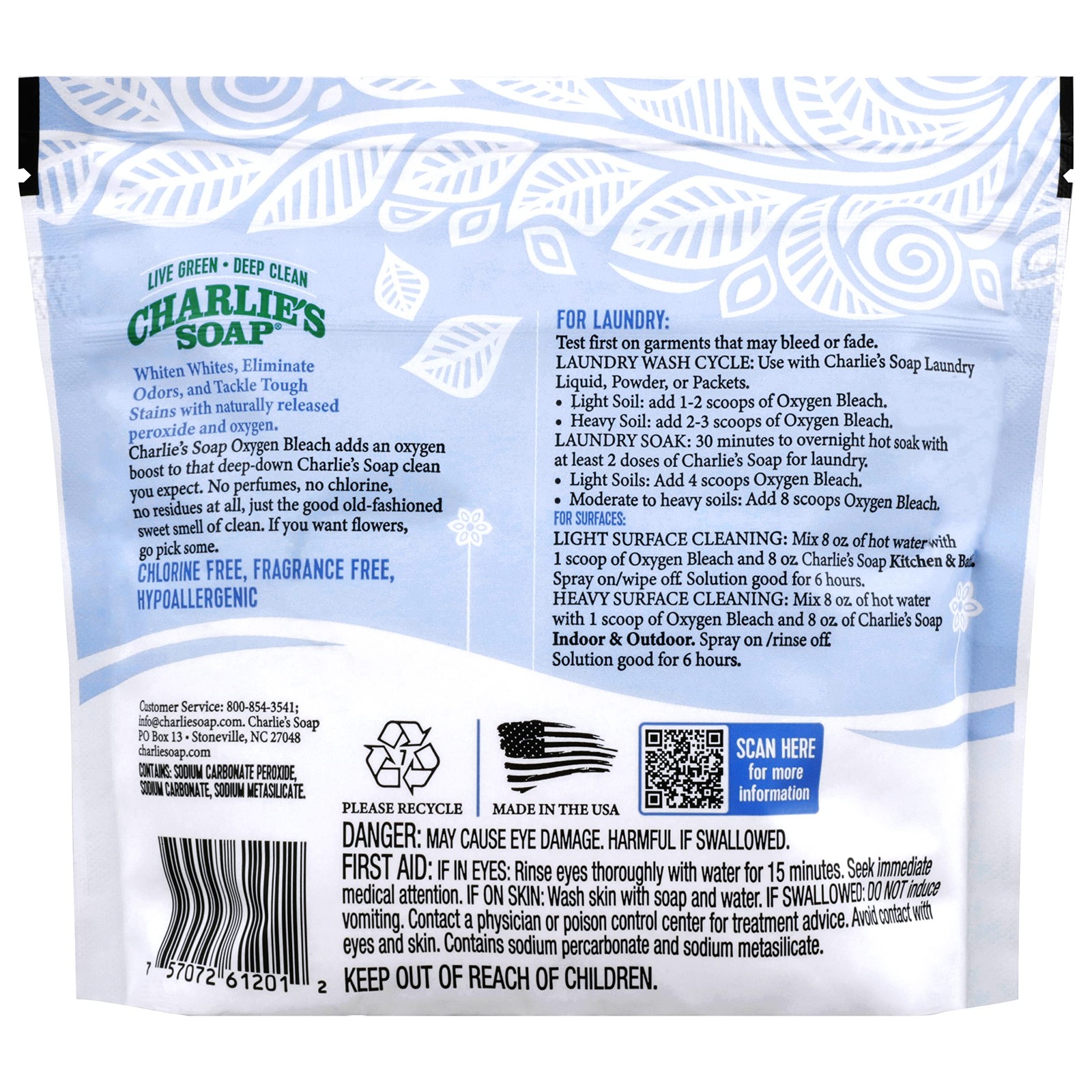 Charlie’s Soap Oxygen Powered Bleach Powder, Color Bleach For Clothes, Safe B…