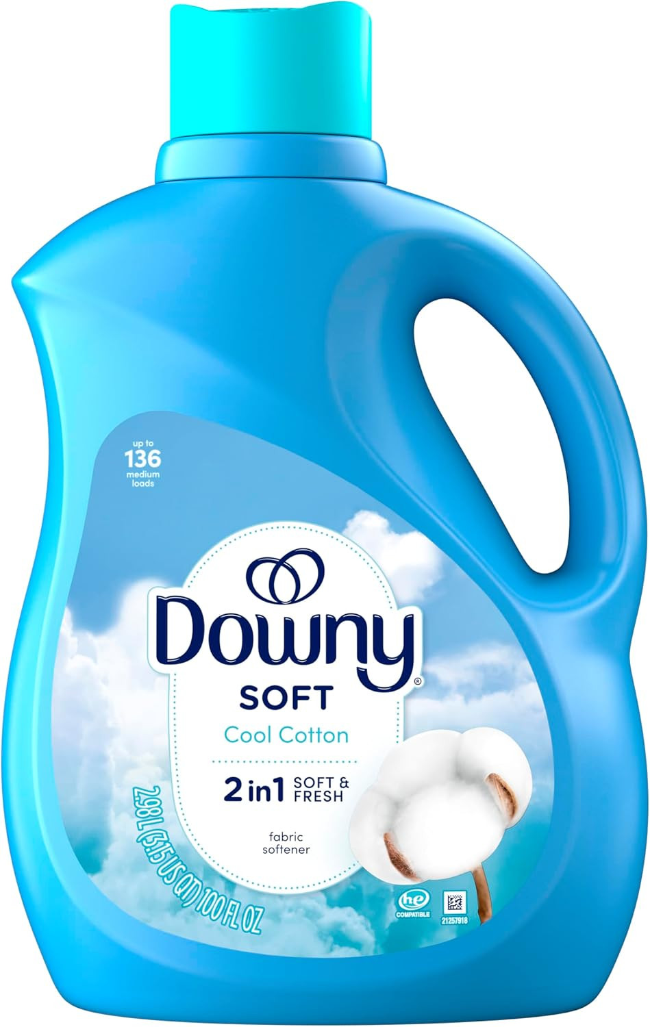 Downy Soft, 2 in 1 Soft and Fresh Liquid Fabric Softener, Cool Cotton, 100 Fl Oz