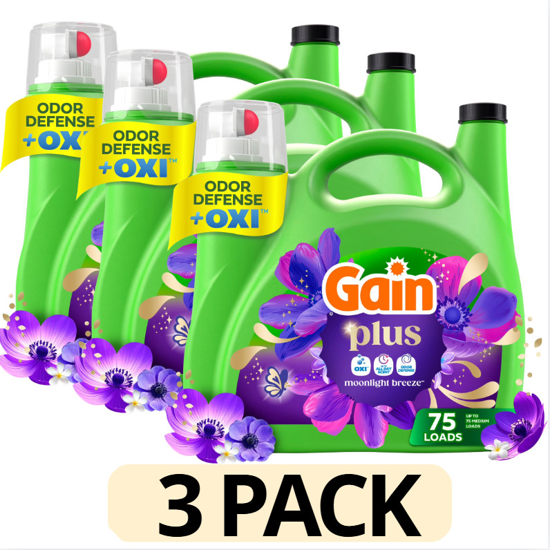 3 Pack Gain Moonlight Breeze Plus Oxi Liquid Detergent 149oz Bottle New
