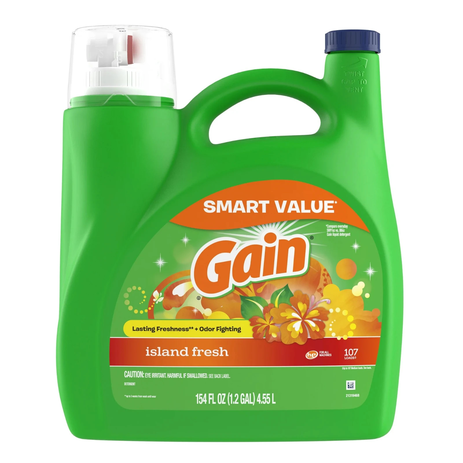 3P Gain Liquid Laundry Detergent, Island Fresh Scent, 154 fl oz, 107 Loads