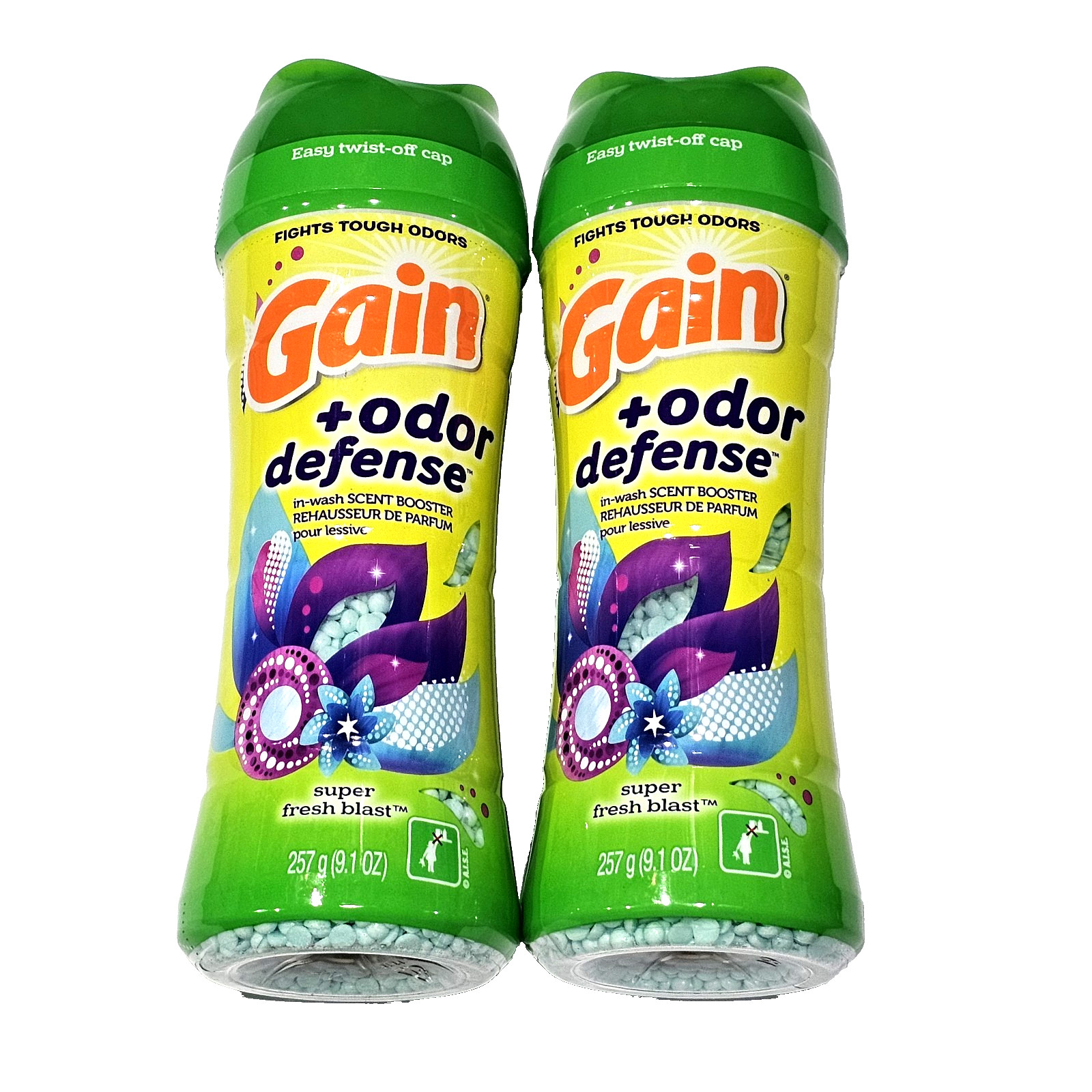 2 Pack Gain + Odor Defense In Wash Scent Booster Super Fresh Blast 9.1oz