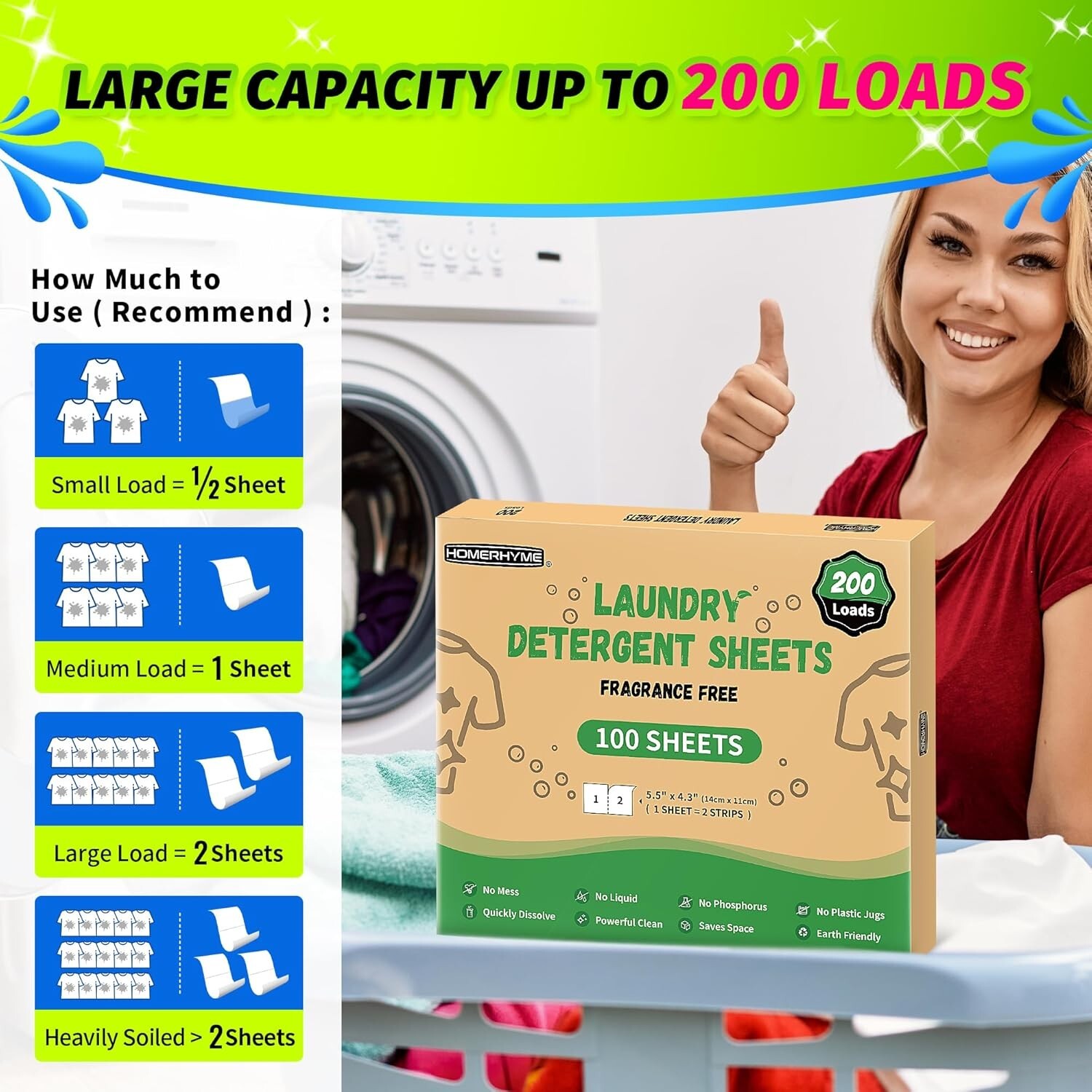 Laundry Detergent Sheets – 200 Loads (100 Sheets) Fragrance Free –