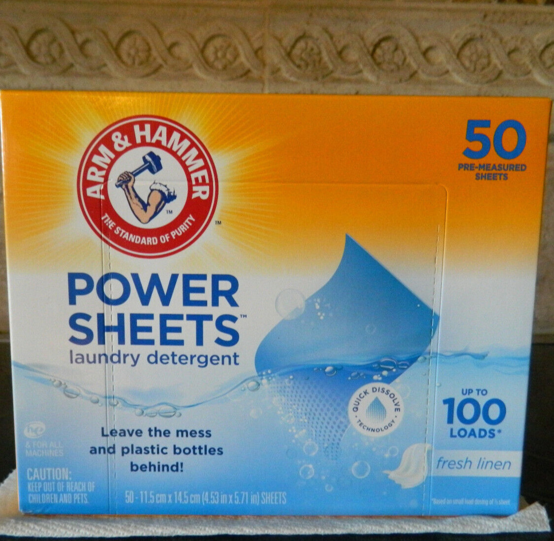 Arm & Hammer Power Sheets Laundry Detergent, Fresh Linen 50ct, up to 100 Small