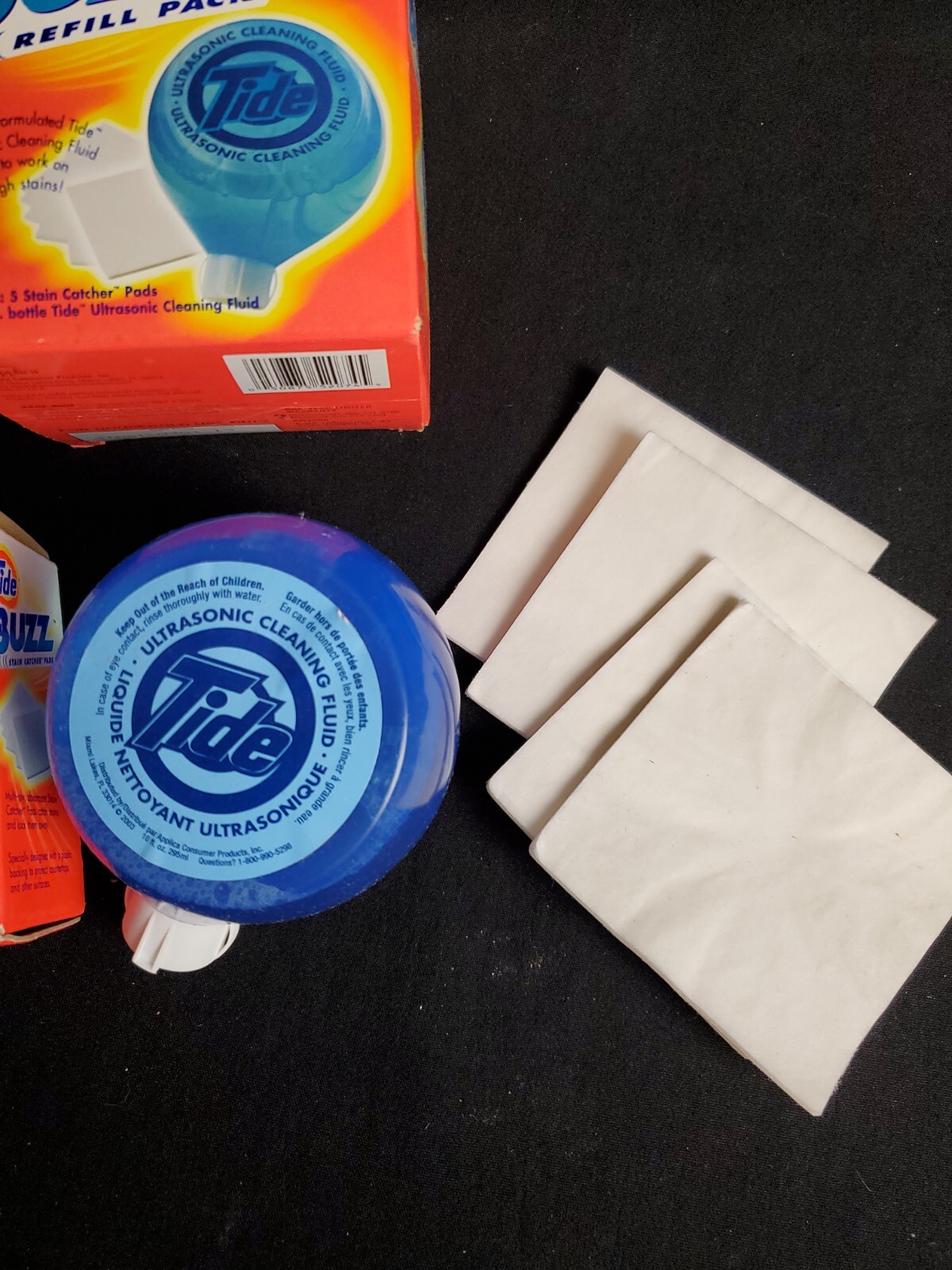 Tide Buzz Refill Pack 10 Oz Ultrasonic Fluid 15 Extra Stain Catcher Pad Open Box