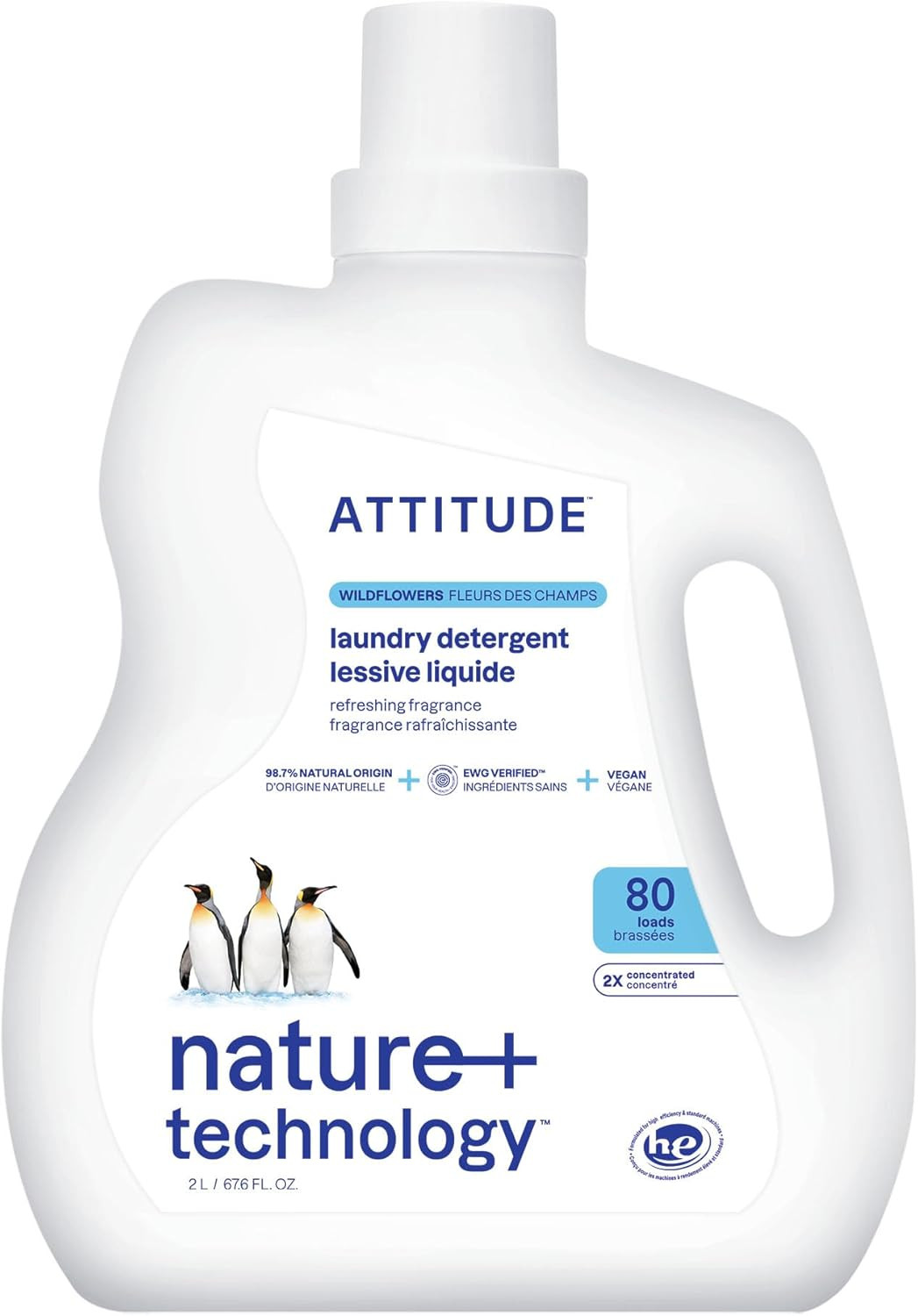 ATTITUDE Liquid Laundry Detergent, EWG Verified, HE Compatible, Plant-Based & Ve