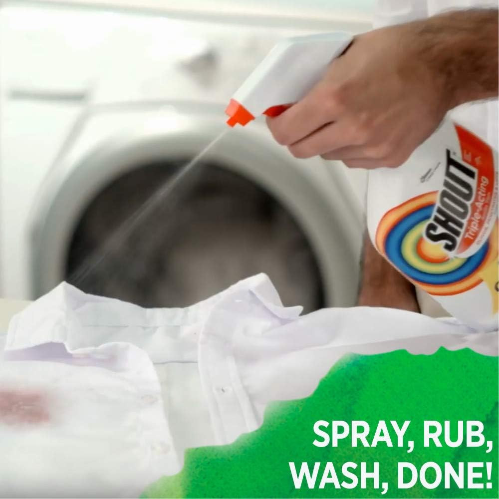 SHOUT TRIPLE ACTING LAUNDRY STAIN REMOVER SPRAY Active Enzyme Clings Stains 60oz