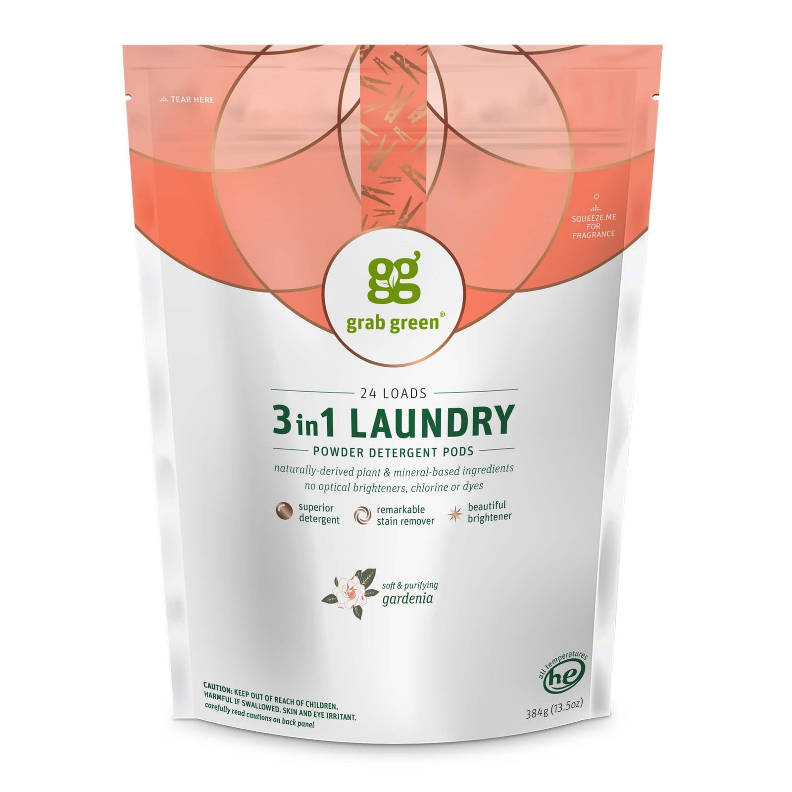 Grab Green 3in1 Laundry Detergent Pods 24 Count Natural Gardenia Scent