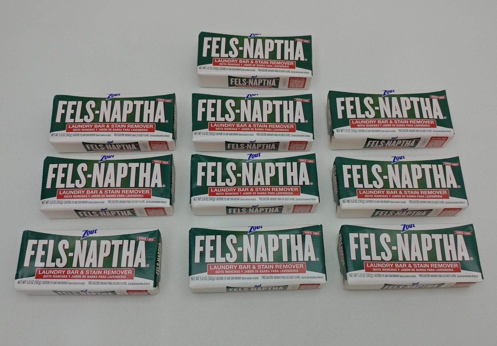 10 Bars Lot Of Zout Fels-Naptha Laundry Soap Bar & Stain Remover 5 Oz Ounce. …