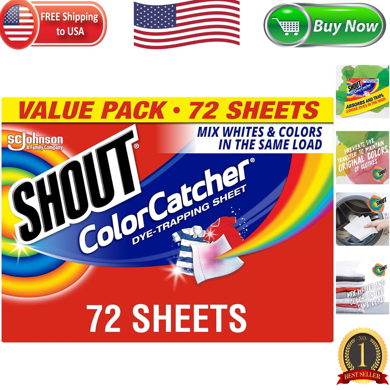 Dye-Free Color Catcher Laundry Sheets – 72 Count for Effortless Mixed Washes