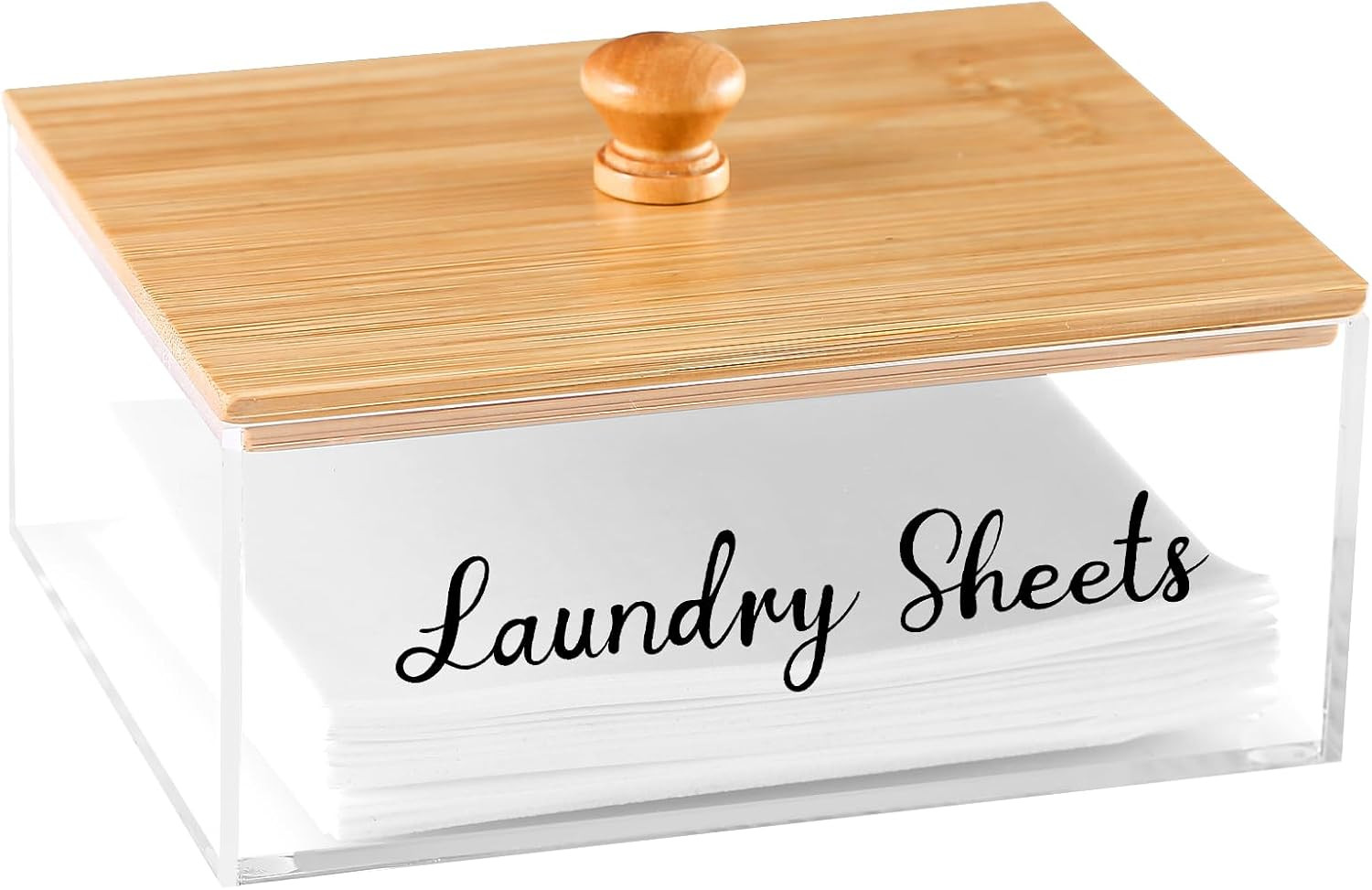 Acrylic Laundry Sheet Holder with Bamboo Lid, Laundry Detergent Sheet Container/