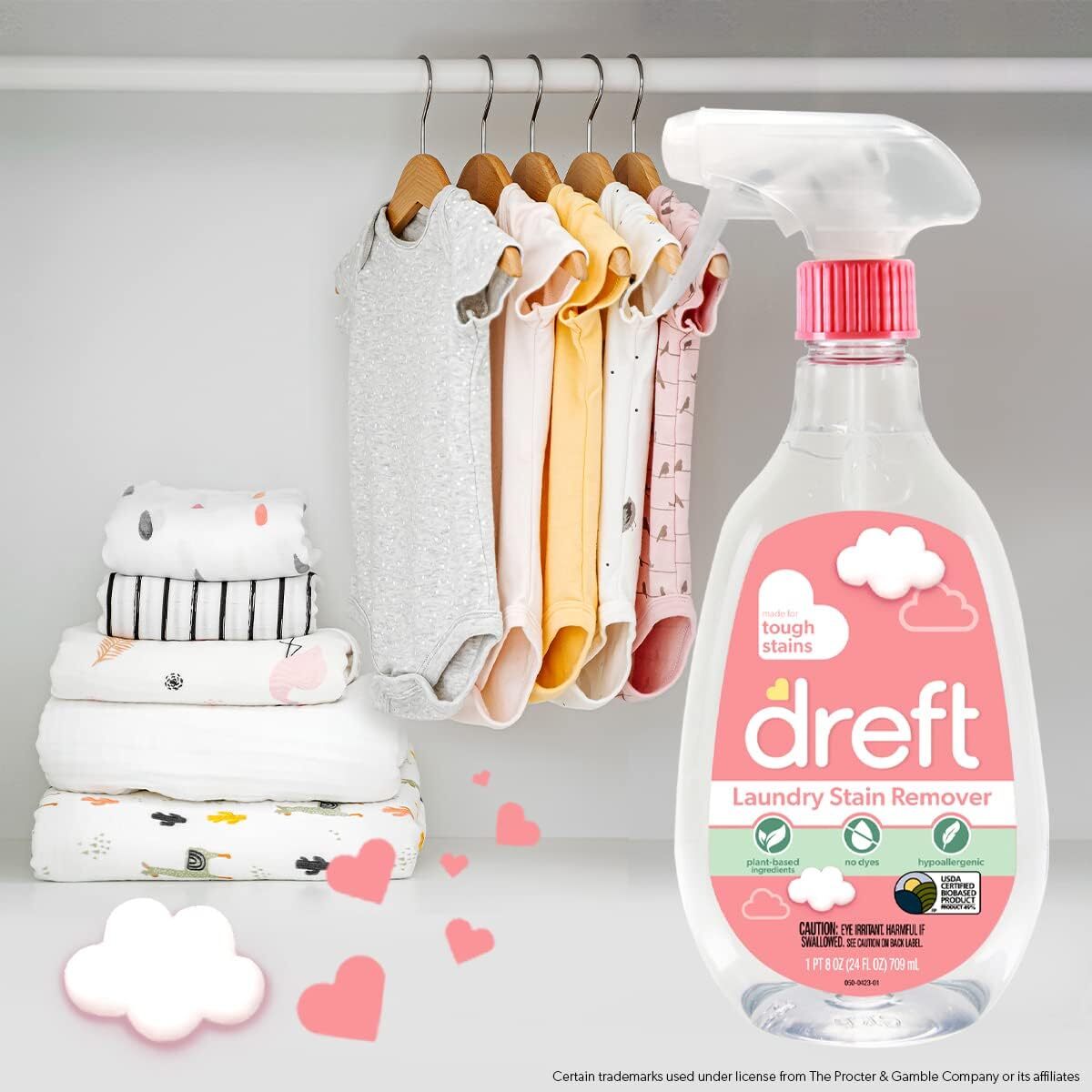 Dreft Stain Remover for Baby Clothes, Fragrance Free 24.35 Fl Oz (Pack of 2)