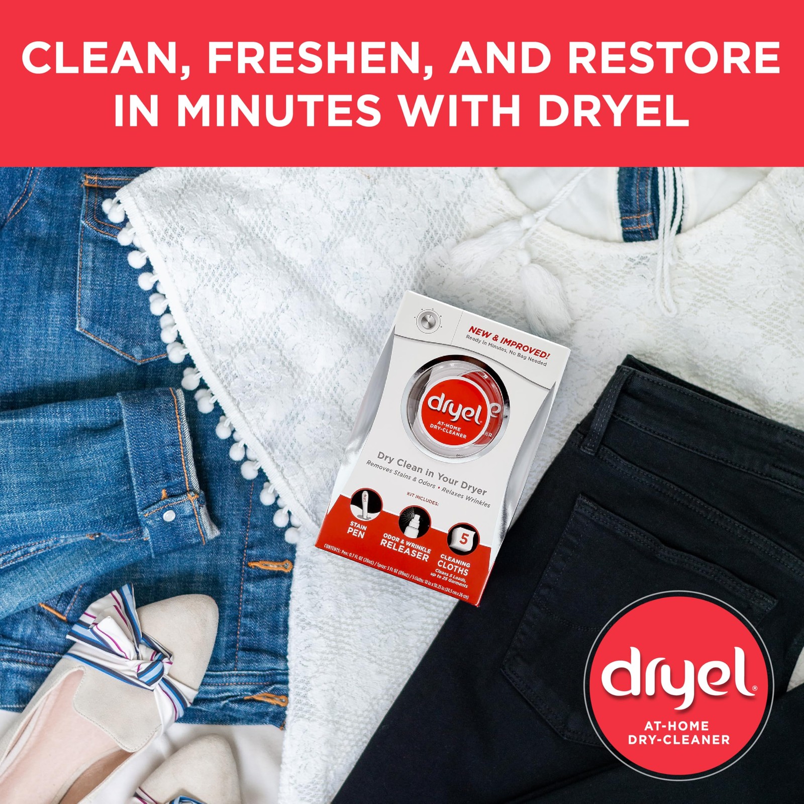 Dryel At-Home Dry Cleaner & Stain Remover, 12 Count (Pack of 1), Clear