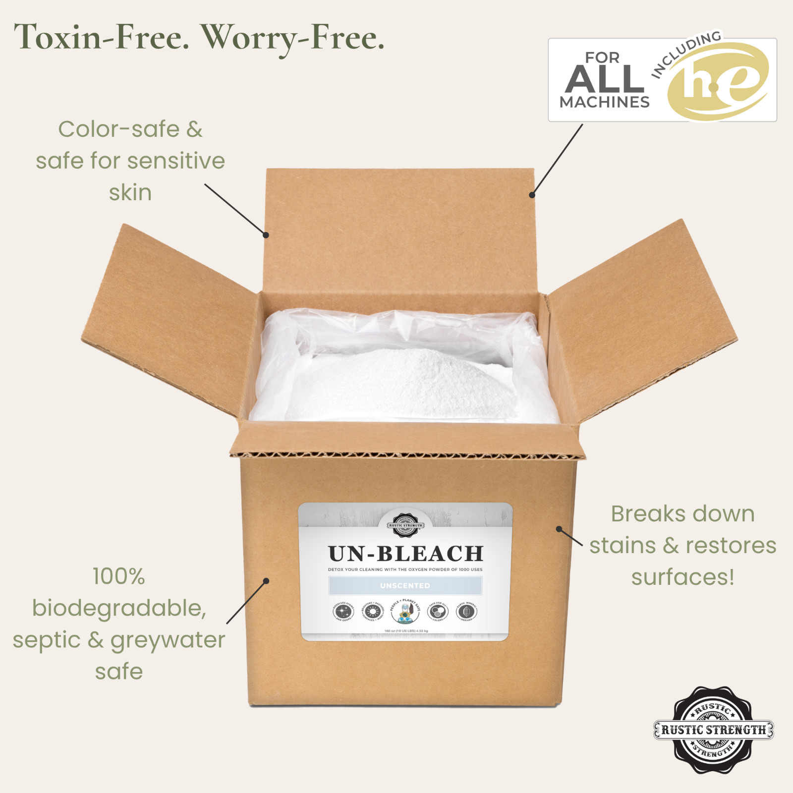 Toxin-Free Un-Bleach 10 lb | Unscented |Plant-Based | Bleach Alternative