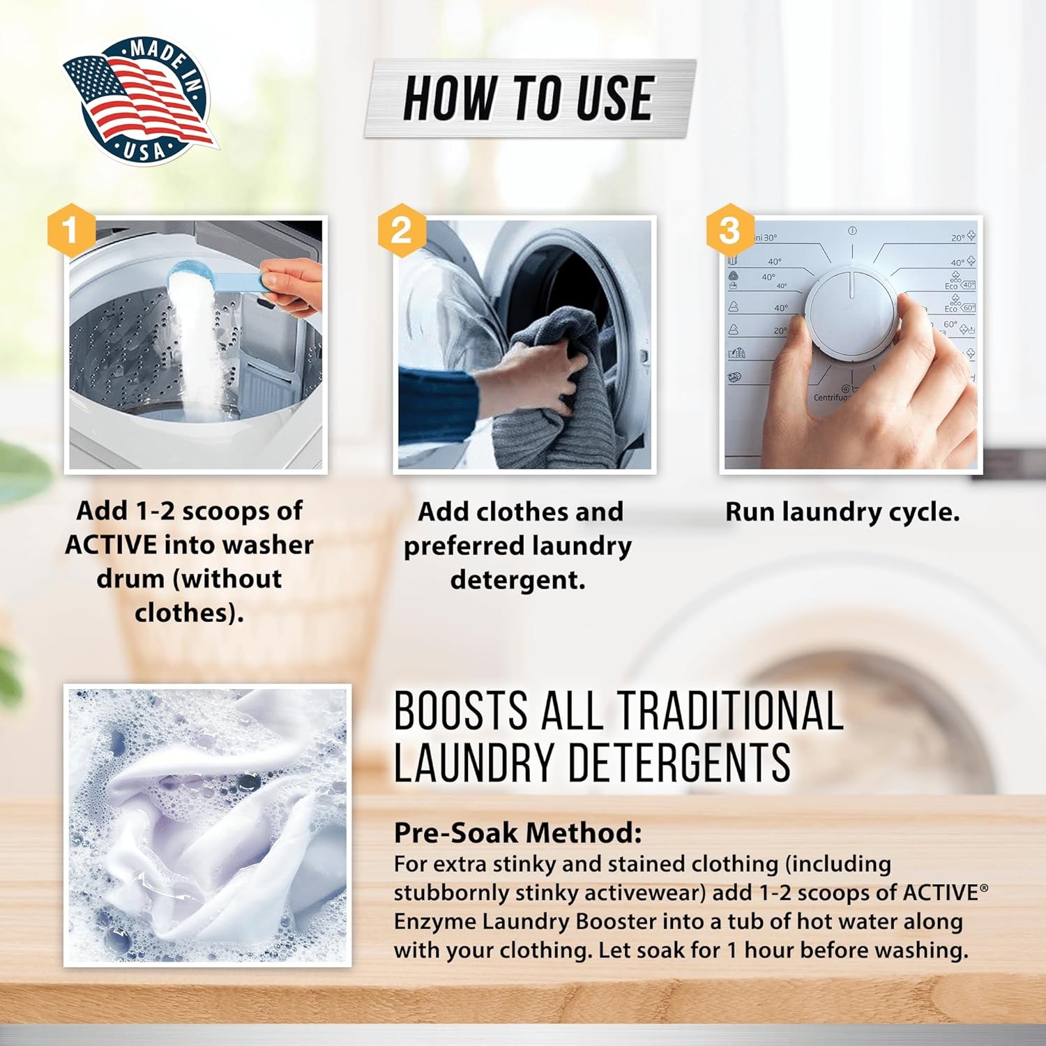 Enzyme Laundry Booster Odor Remover – 2 lbs Unscented Enzymatic Clothes…