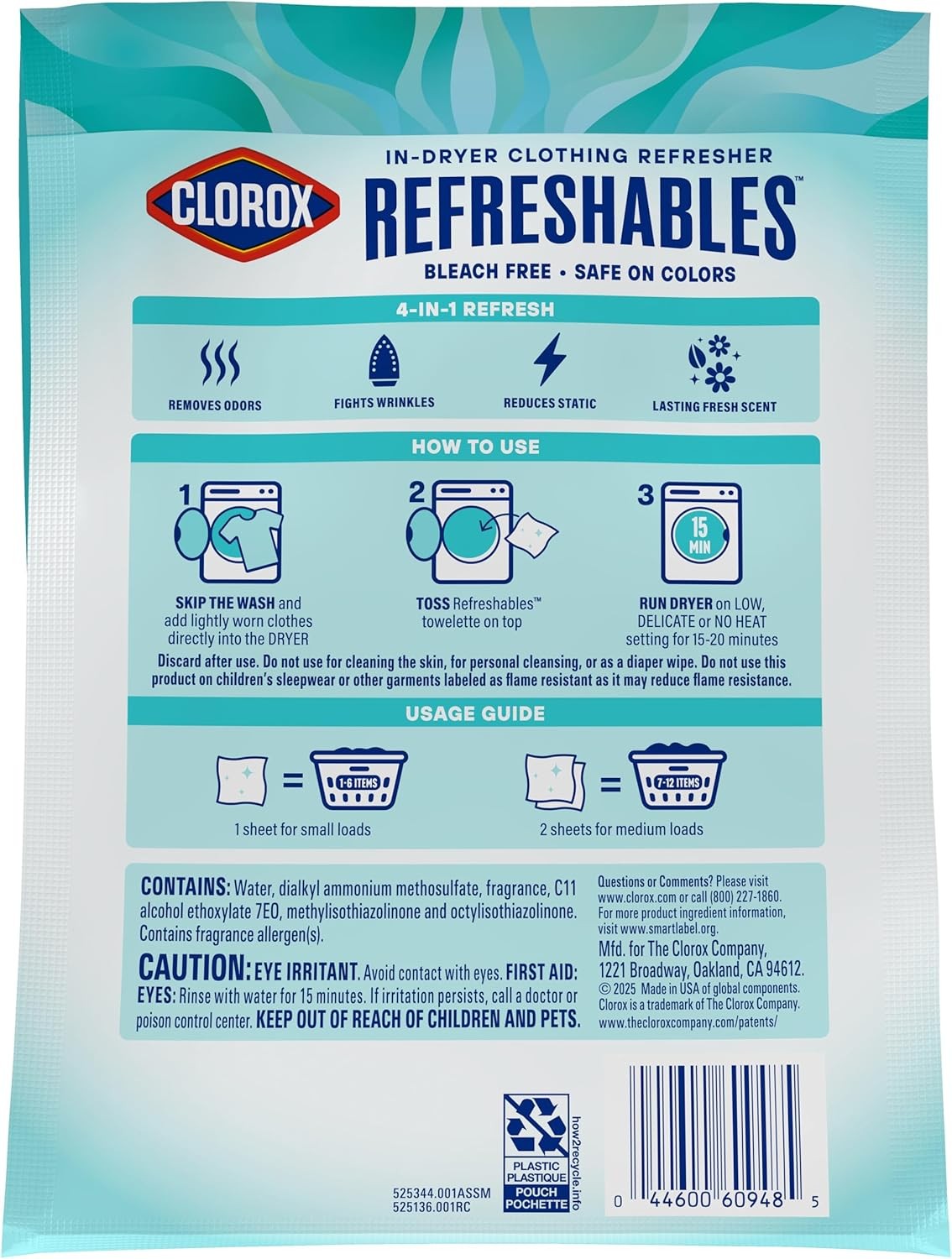 Clorox Refreshables In Dryer Clothing Refresher, Spring Fresh, 30 Towelette