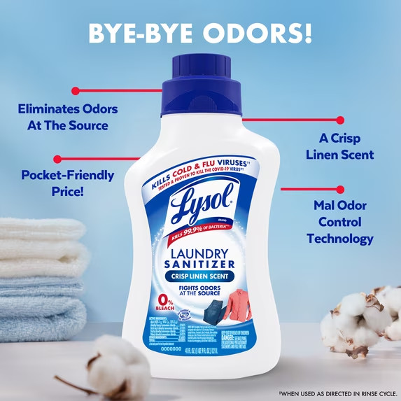 Lysol Laundry Sanitizer Additive Sanitizing Liquids for Clothes, Crisp Linen, 41
