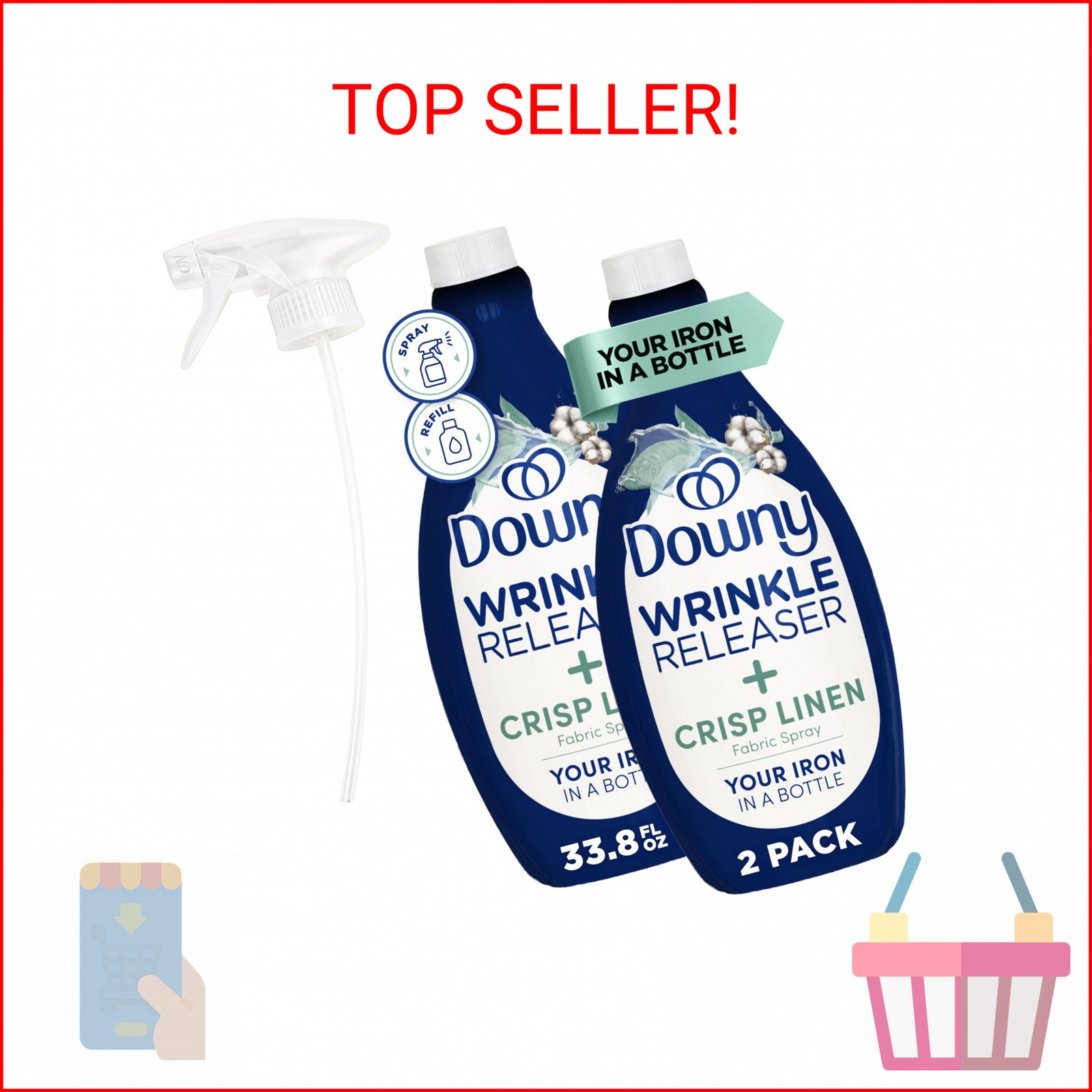 Downy Wrinkle Releaser Spray, All In One Formula, Removes Wrinkles, Static and O