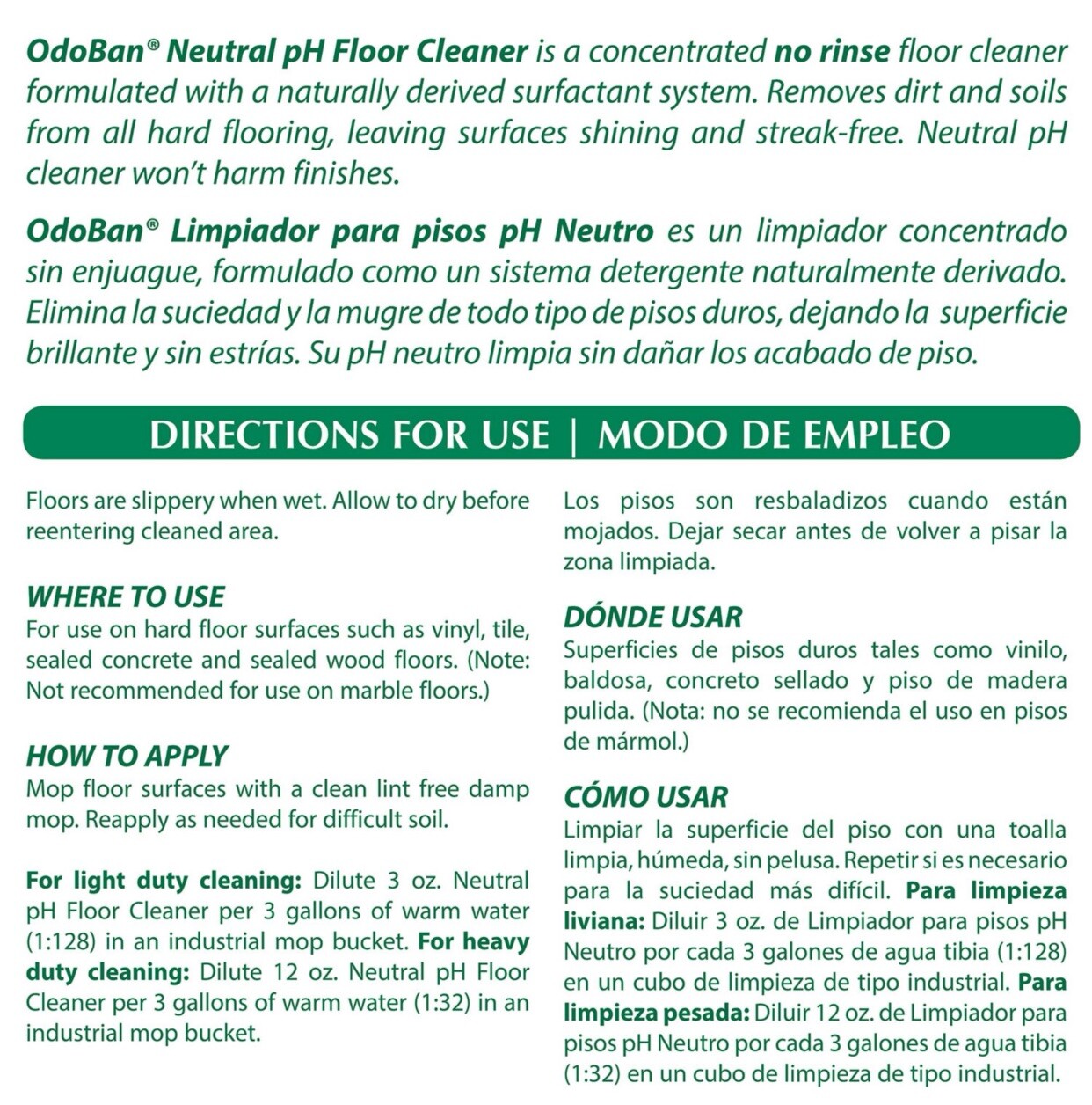 OdoBan Professional Series Neutral pH No Rinse Floor Cleaner Concentrate, 4 Gal.