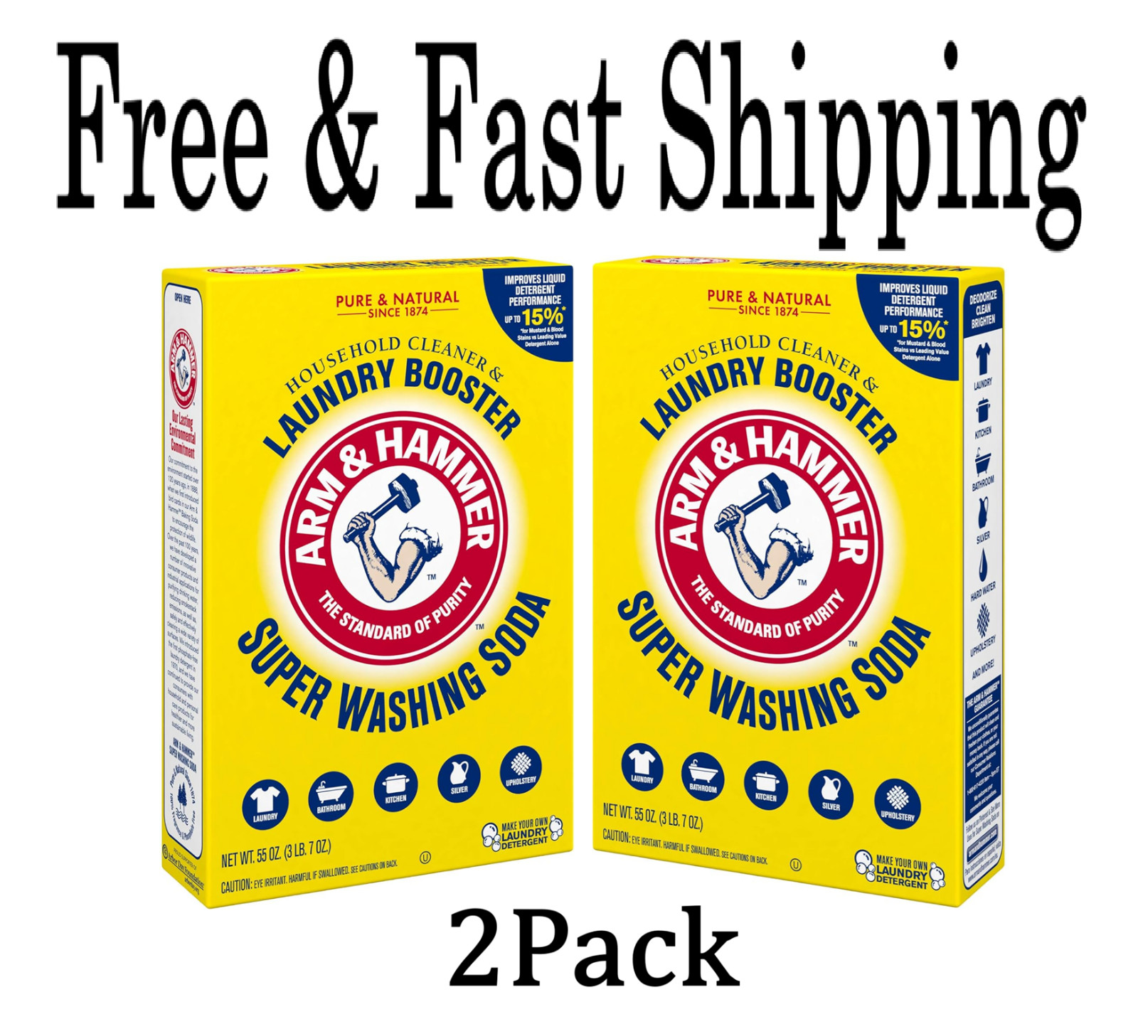 Arm & Hammer Super Washing Soda Detergent Booster & Household Cleaner, 55oz.
