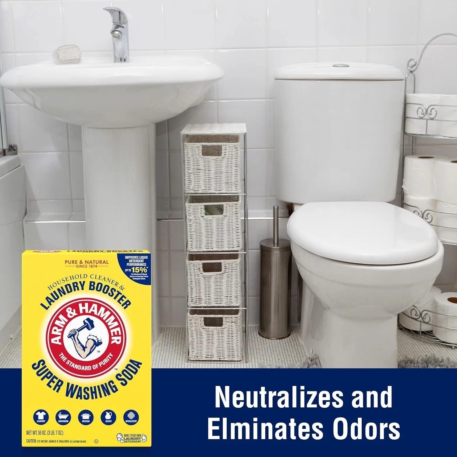 Arm & Hammer Super Washing Soda Detergent Booster & Household Cleaner, 55oz.