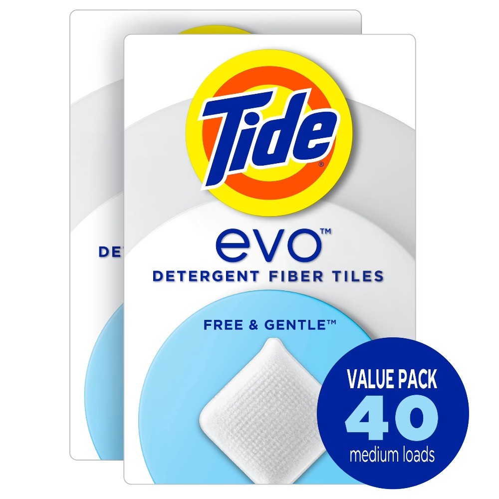Evo Laundry Detergent Tiles, Free & Gentle, Hypoallergenic, Unscented, 40 Count