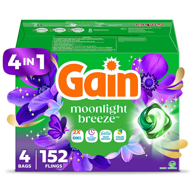 Gain Flings 4 in 1 Laundry Detergent Pacs, Moonlight Breeze, 152 Count