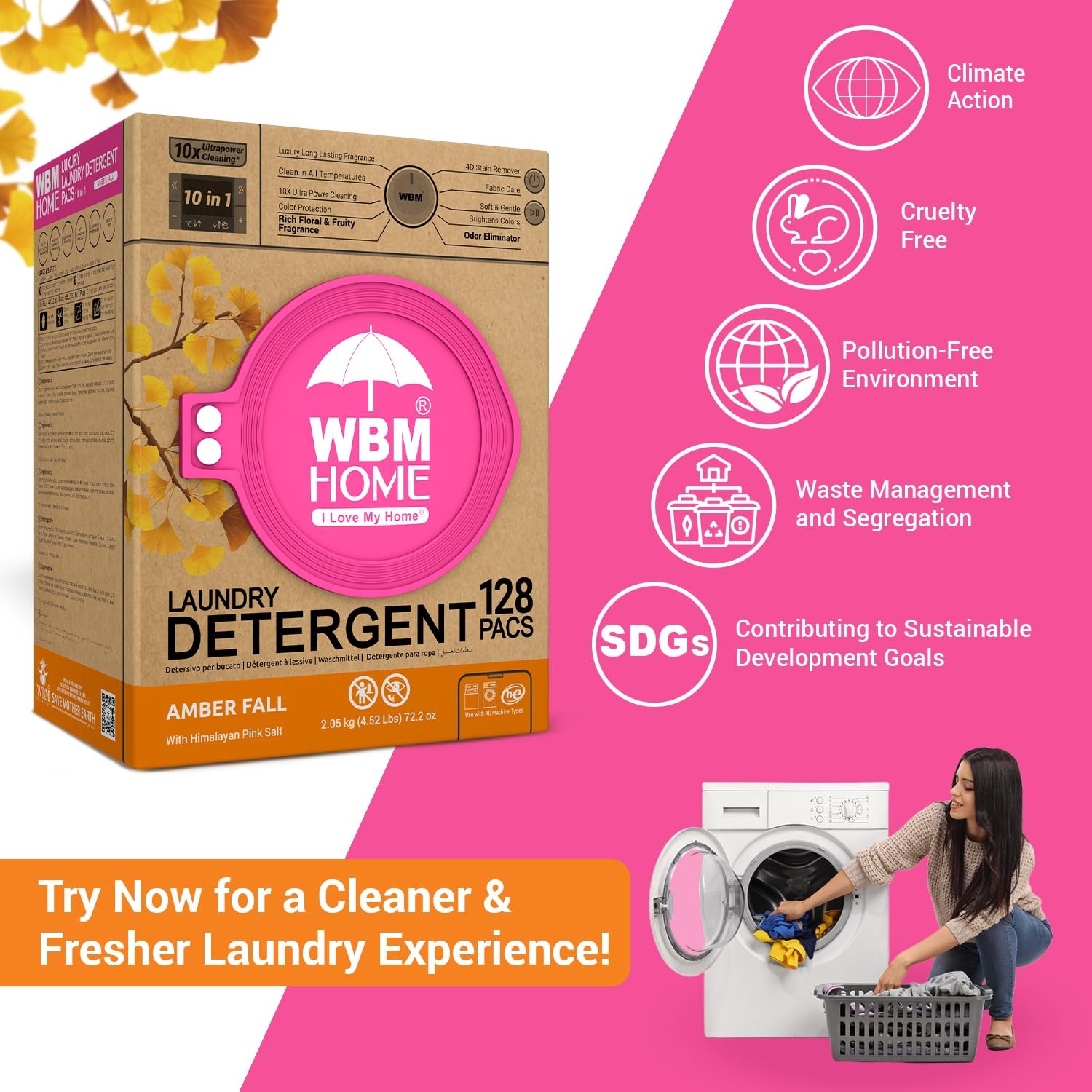 Home Laundry Detergent Pods, Total 128 Count | Amber Fall Fragrance | 10 in 1…