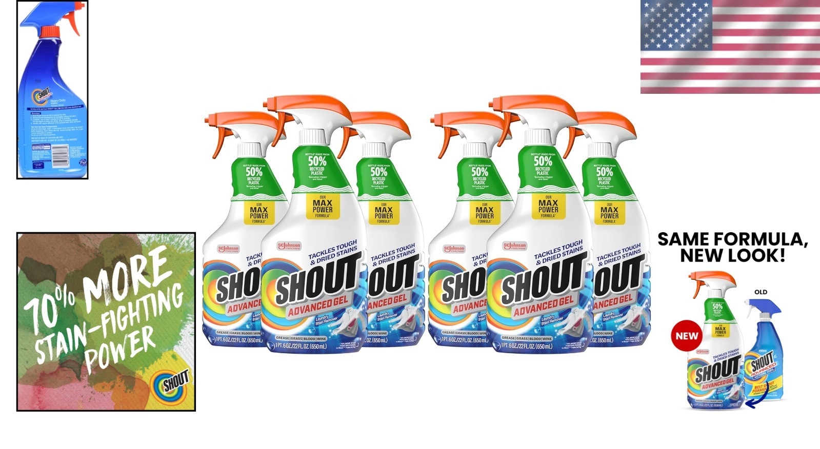 Powerful Shout Laundry Stain Remover Gel 22oz Spray – Heavy Duty Stain Solution