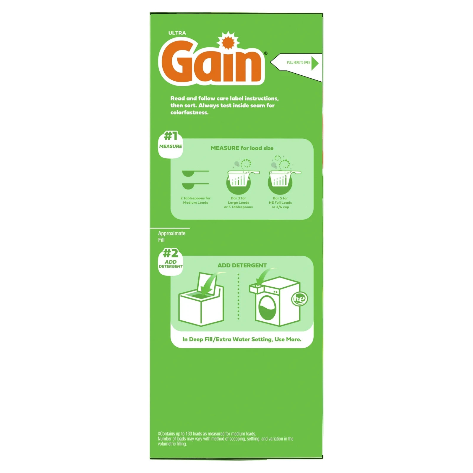 2P Gain Powder Laundry Detergent, Original Scent, 123 oz, 133 Loads