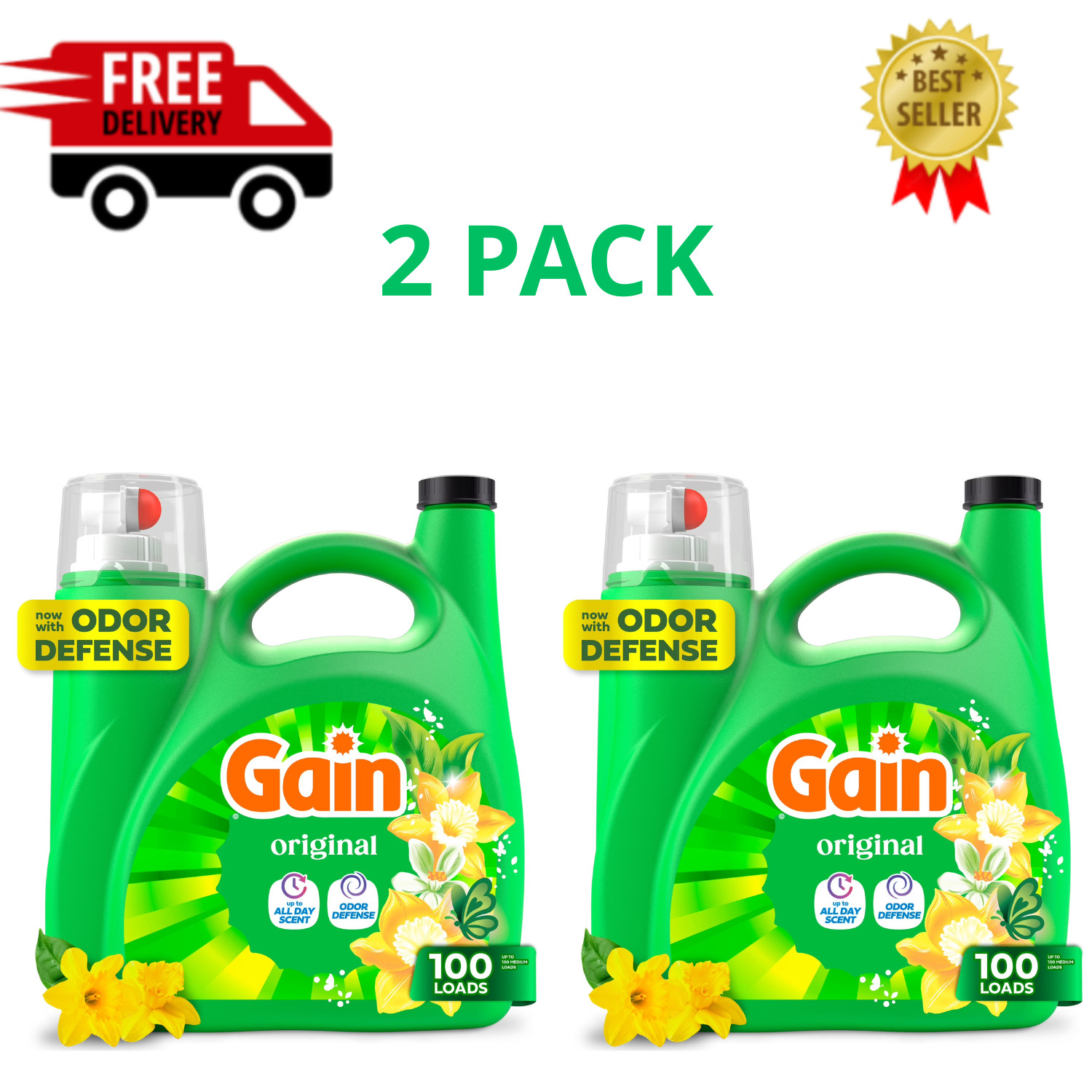 Gain Liquid Laundry Detergent Original 132oz 100 Loads HE, 2 Pack