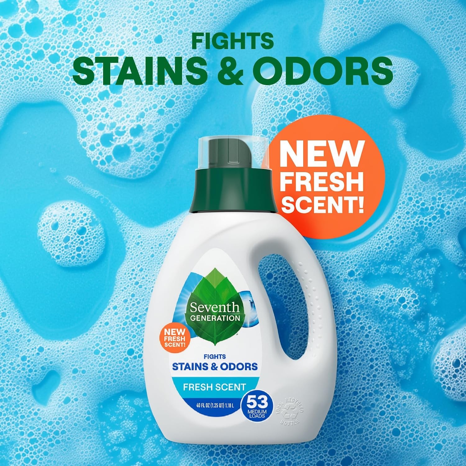 Seventh Generation Laundry Detergent, 40 oz (53 loads), Fresh Scent, Fights Stai