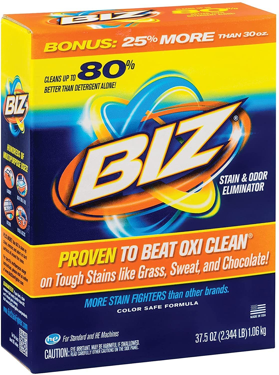 Biz Powder Laundry Detergent 37.5 Oz Cleans 80 Loads Stain Fighting Enzyme Blend