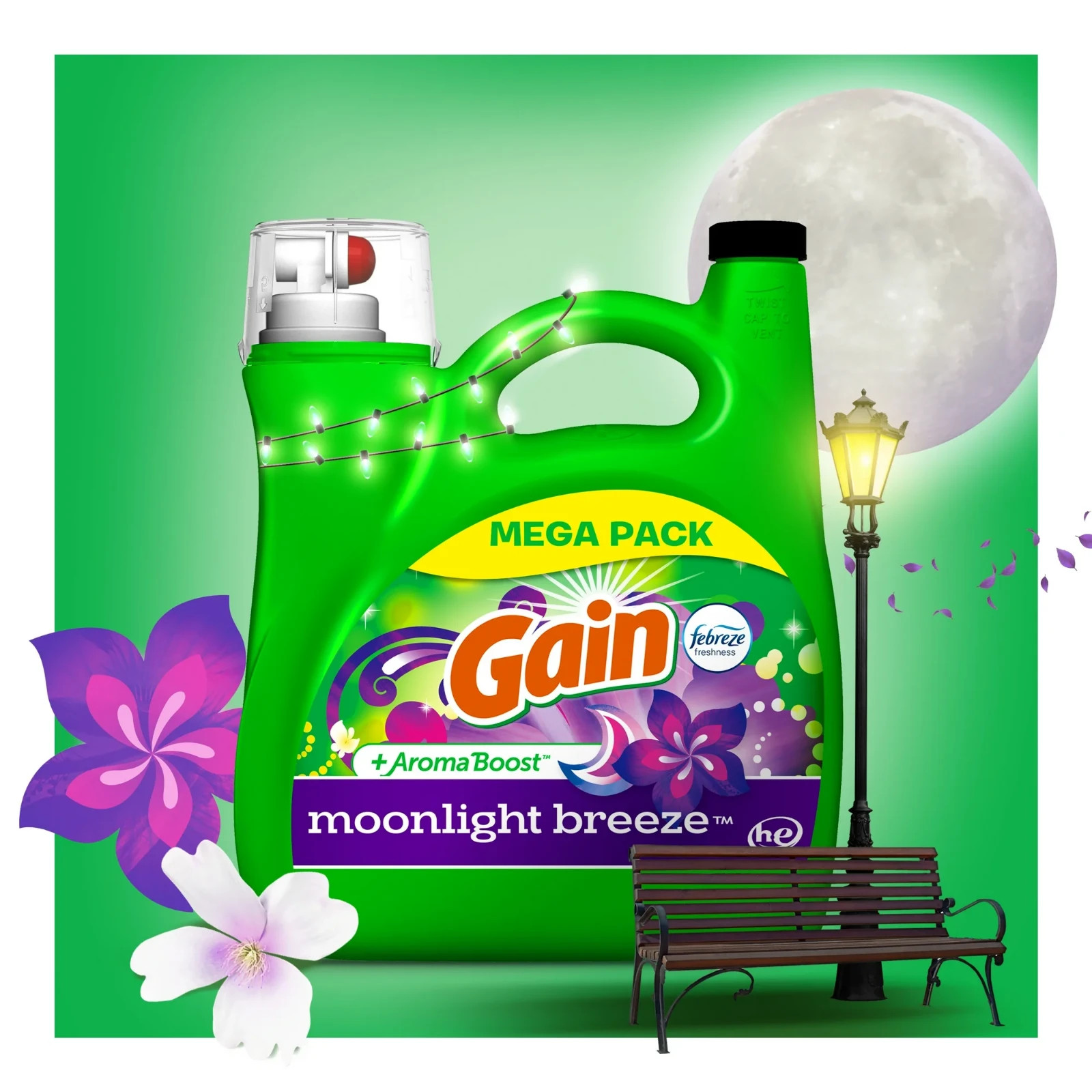 2 Pack Gain Liquid Laundry Detergent, Moonlight Breeze Scent, 194 fl oz, 134Load