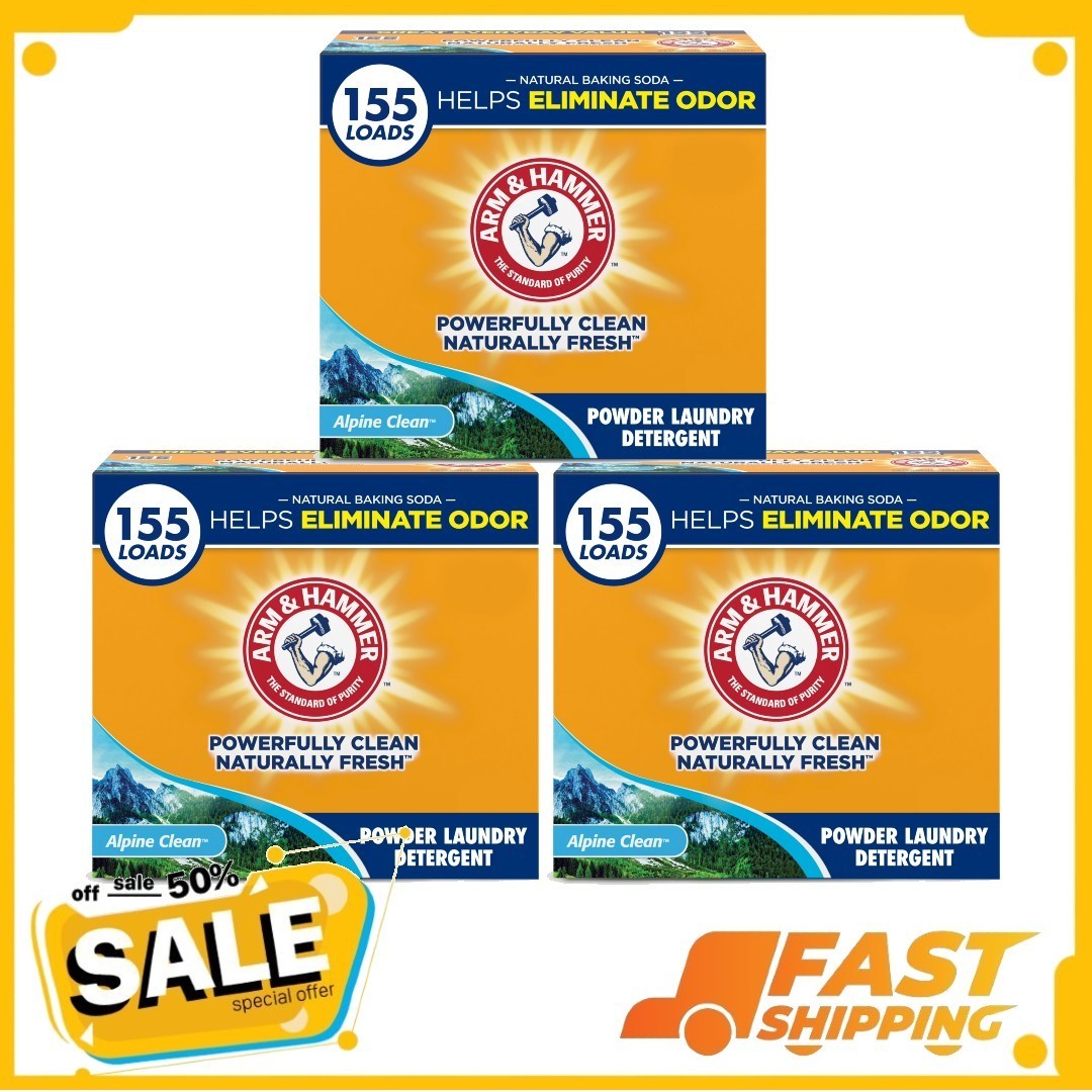 (3 Pack) ARM & HAMMER Powder Laundry Detergent, Alpine Clean, 9.56 lb, 155 Loads