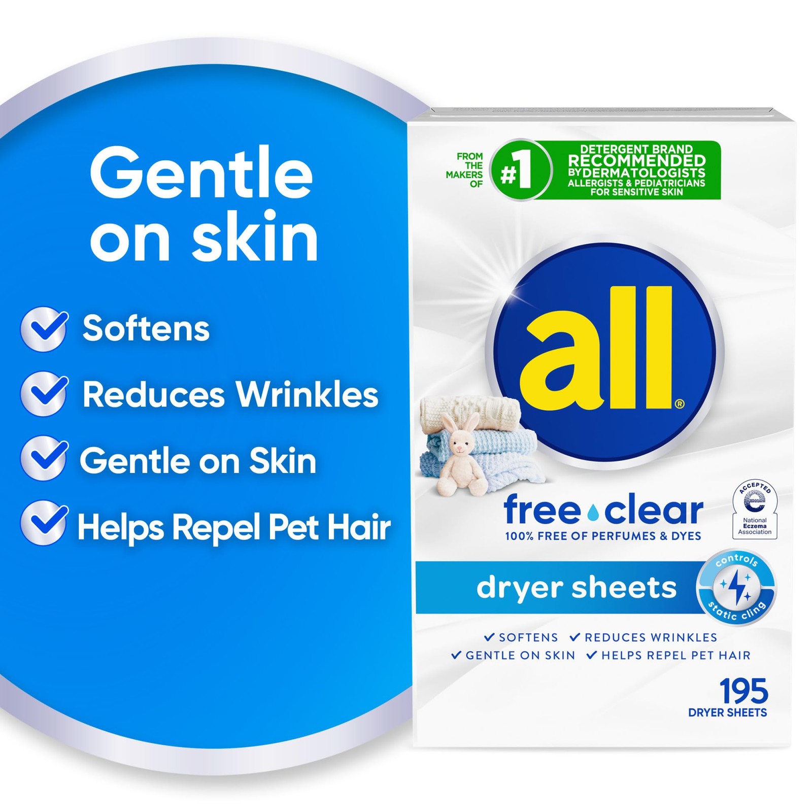 Fabric Softener Dryer Sheets Sensitive Skin Free Clear 195 Count