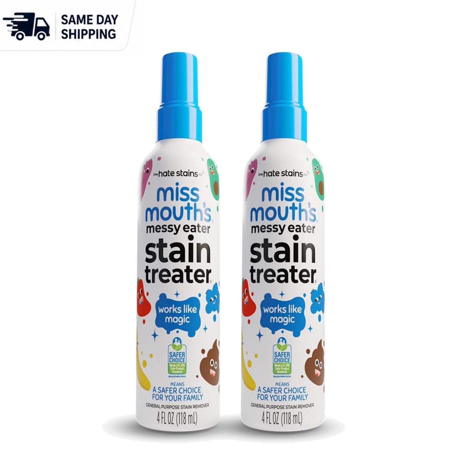Powerful Stain Remover Spray for Babies – 2 Pack, 4oz Each – Fragrance Free