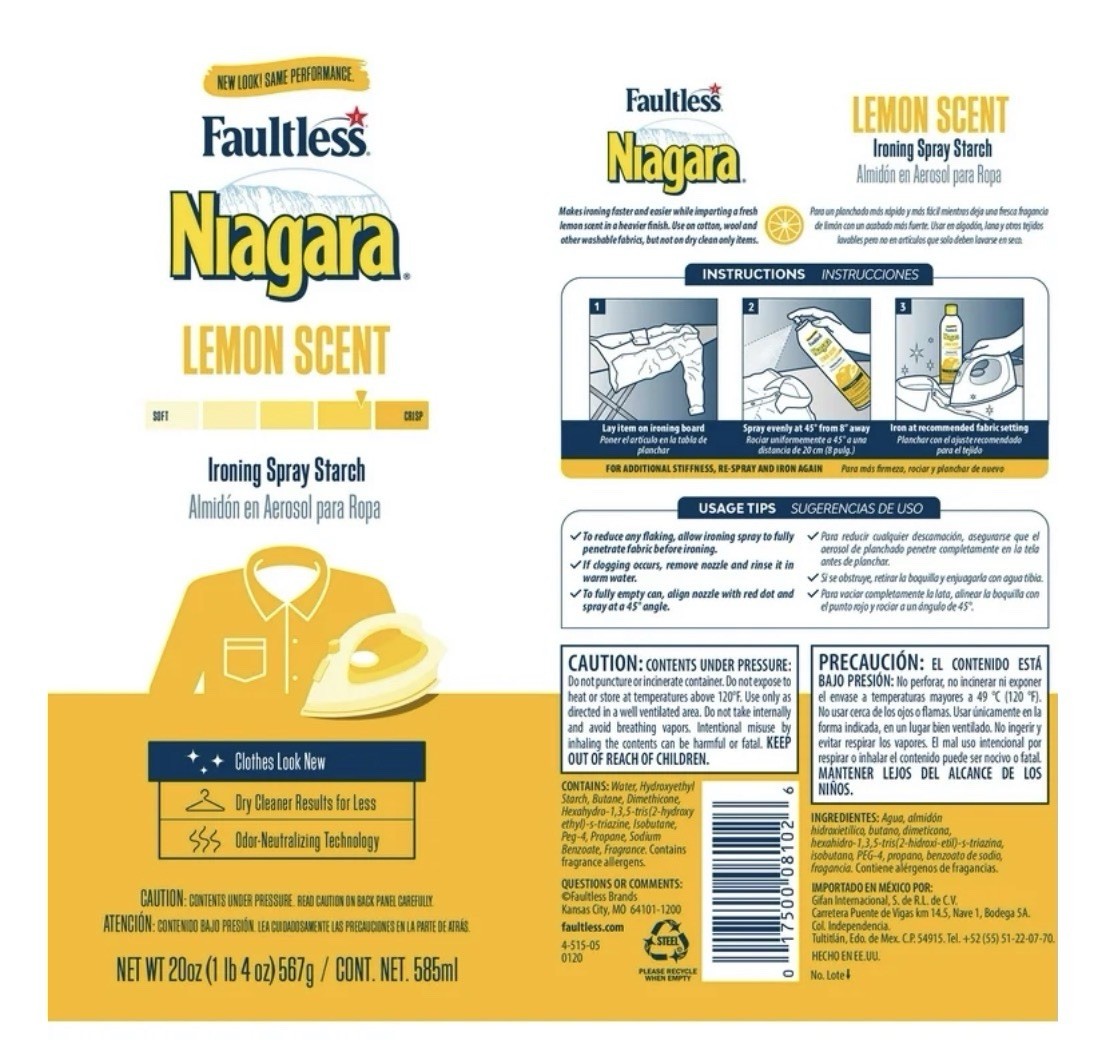 Faultless Niagara Lemon Scent Spray Starch Odor-Neutralizing 20oz (Pack of 3)