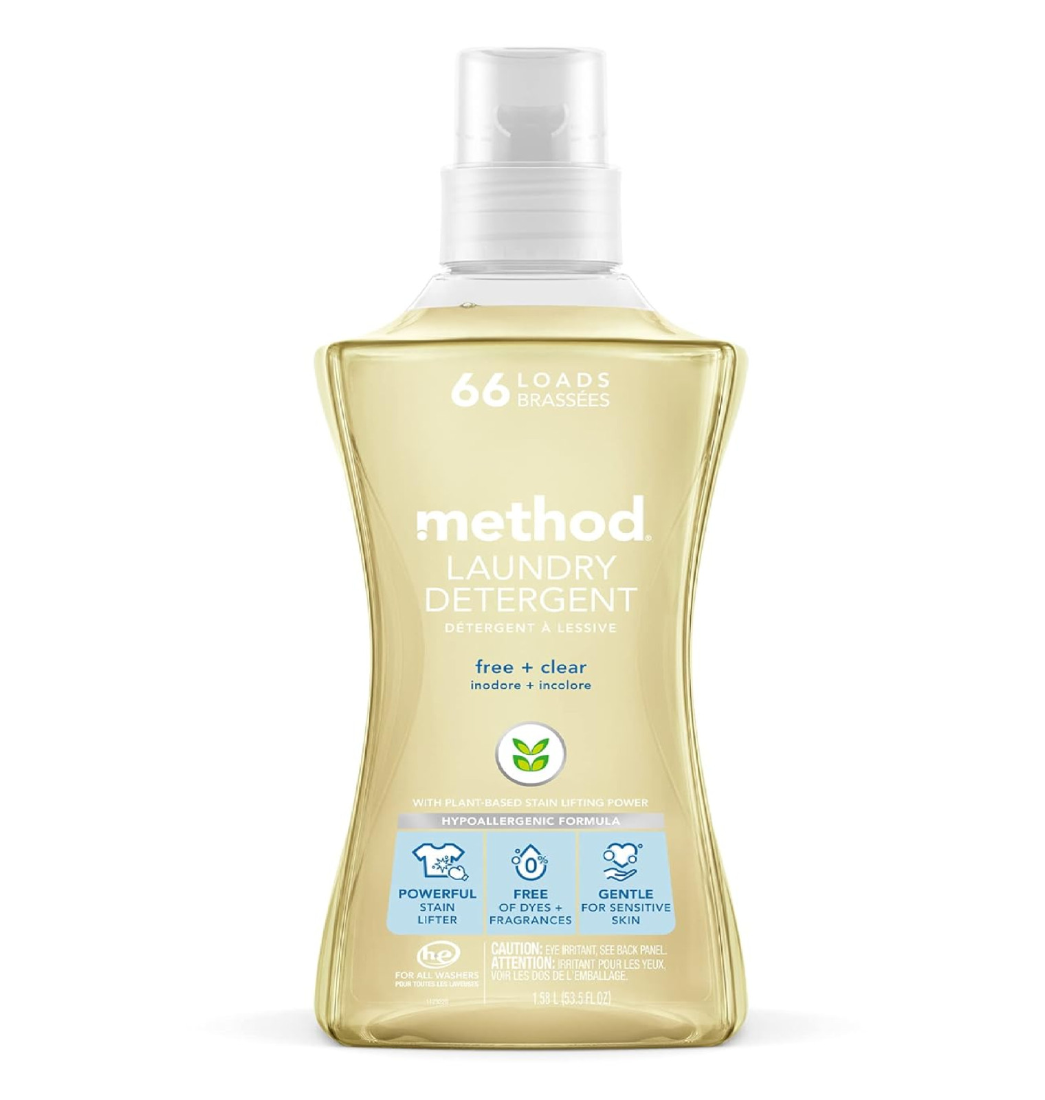 Method 4X Concentrated Laundry Detergent, Free + Clear, 53.5 Ounce, 66 Loads