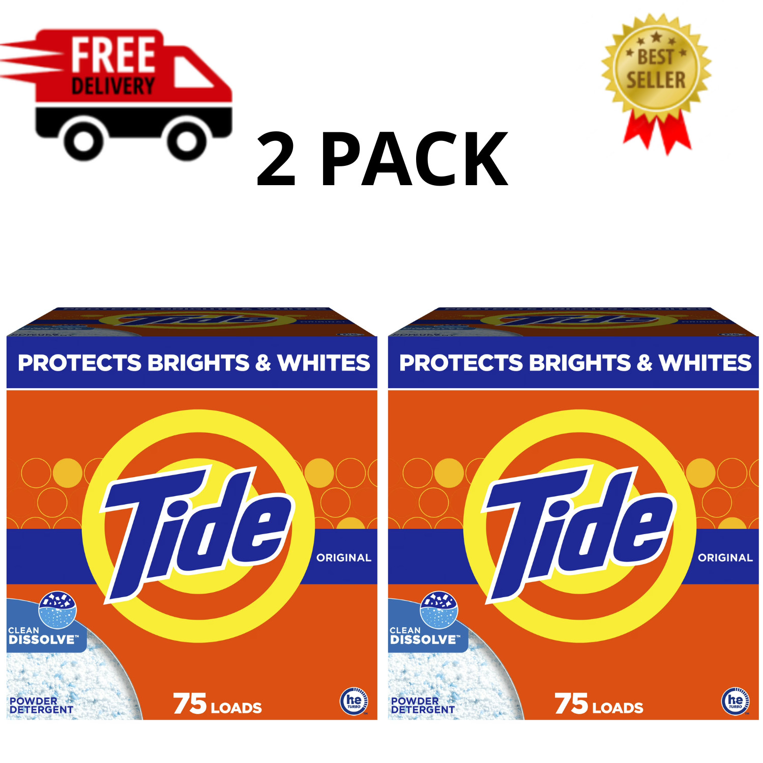Tide Powder Laundry Detergent, Original Scent, 85 oz, 75 Loads, 2 Pack