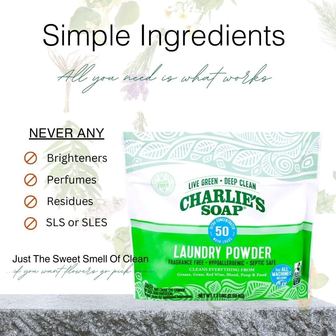 Eco-Friendly Charlie’s Soap Powder, 50 Loads, Safeguard Your Family’s Laundry