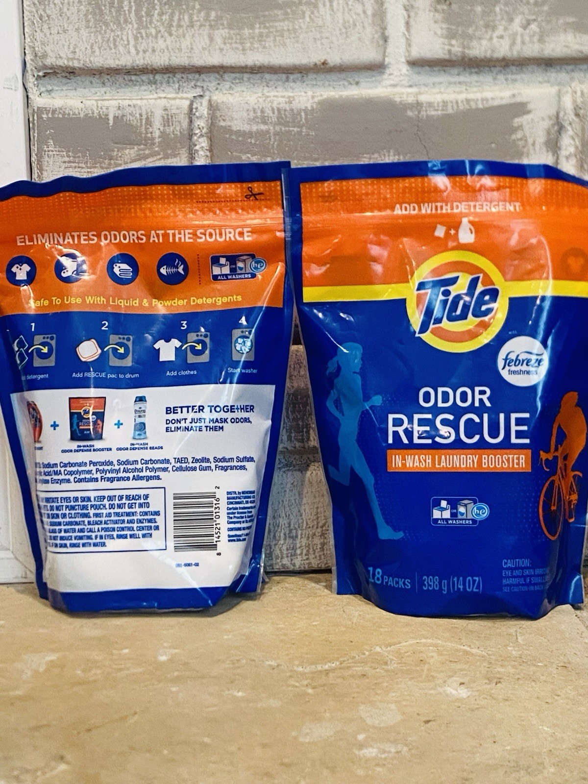 Tide Odor Rescue In Wash Laundry Booster Pacs 18 Count Fresh Scent Pods Lot of 2
