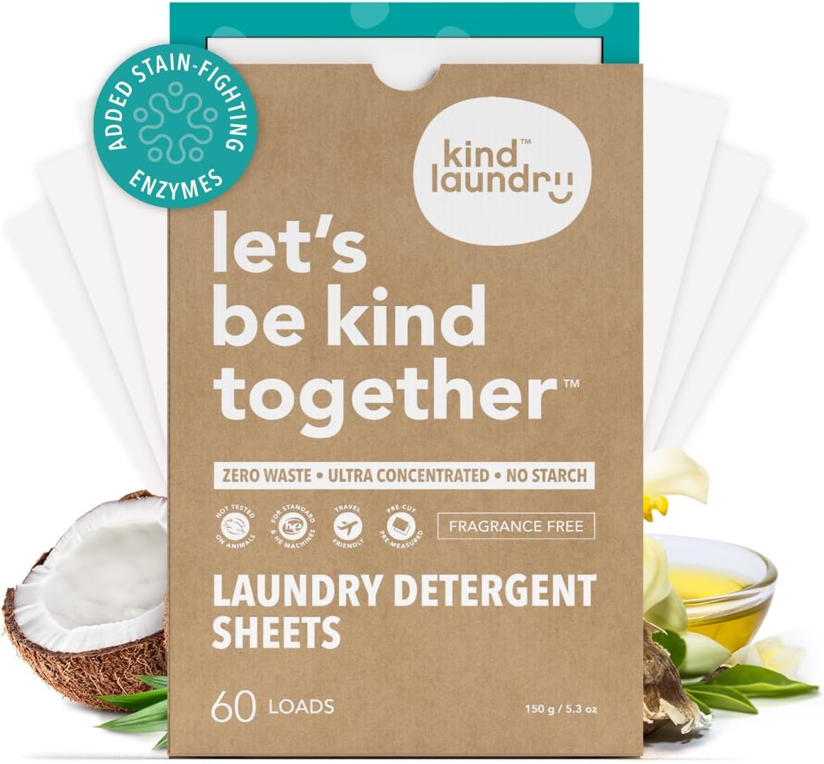 Kind Laundry Detergent Sheets – 60 Loads Fragrance Free, EWG Verified, No Residu