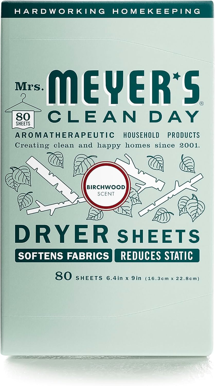 Mrs. Meyer’s Clean Day Dryer Sheets, Fabric Softener, Reduces Static, 80 Count