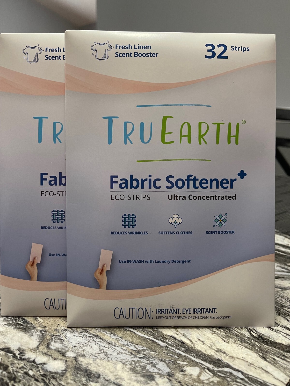 TRU EARTH FABRIC SOFTENER IN WASH ECO STRIPS FRESH LINEN 2 PKGS / 32 STRIPS EACH