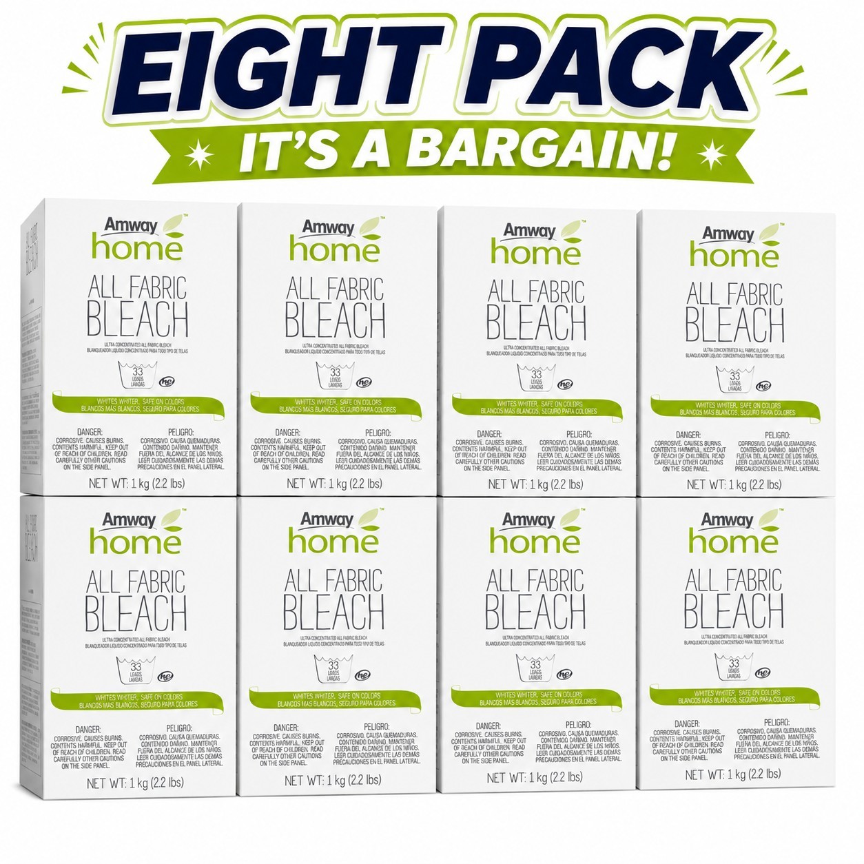 Amway Home All Fabric Bleach Powder, Safe on Colors, HE, 33 Washes, 8 Pack