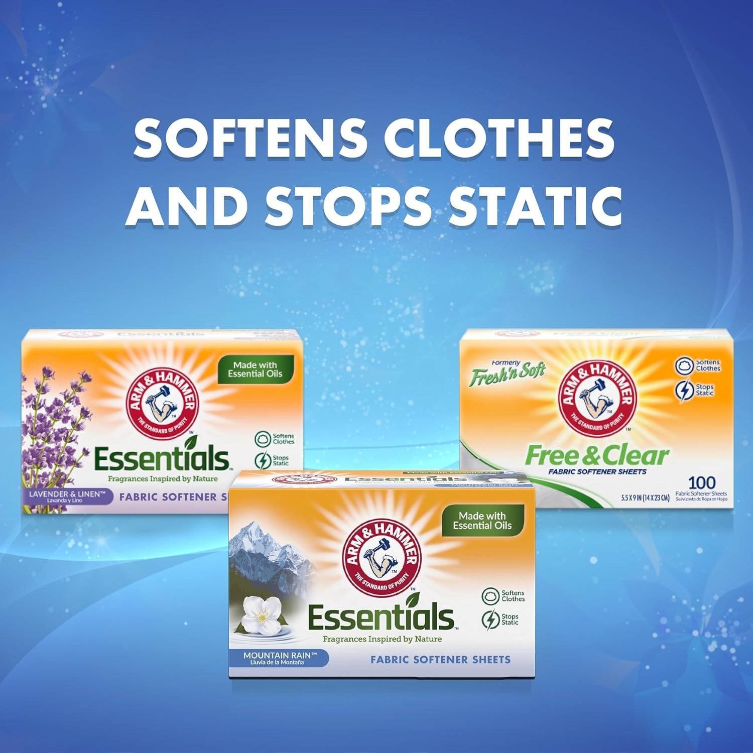 Natural Fabric Softener Sheets, Mountain Rain Scent, 144 Count for Fresh Laundry