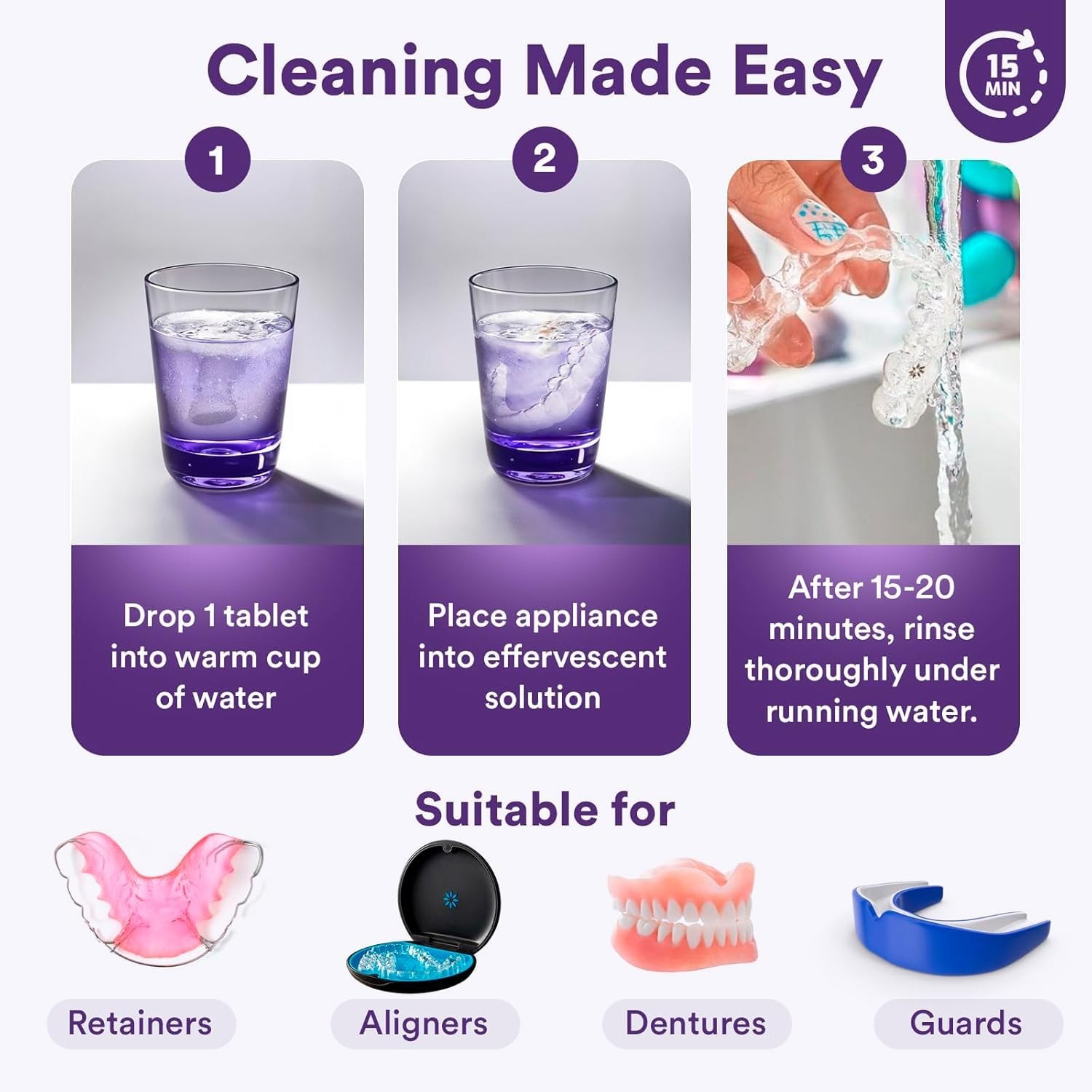 Weiss Naturals Retainer Cleaner Tablets, 120 Count (Pack of 1), Purple